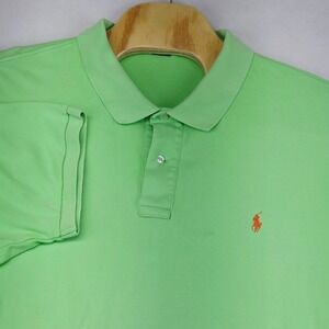Polo by Ralph Lauren Big 3XB Green Polo Shirt Orange Logo‎ Mens